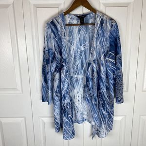 Ali Miles XL Sweater Cardigan Jacquard Art To Wear Blue Textured Drape Waterfall